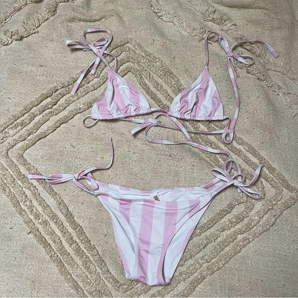 Solid and striped cotton candy stripe Parker bikini set